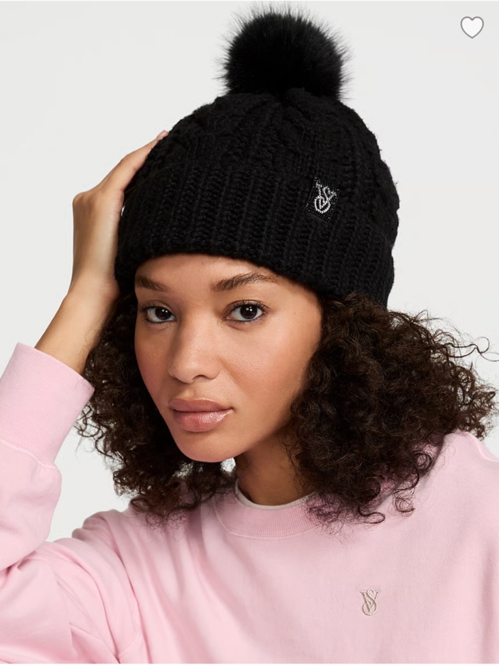 Victoria's Secret Black Cable Knit Pom Beanie - Picture 2 of 2